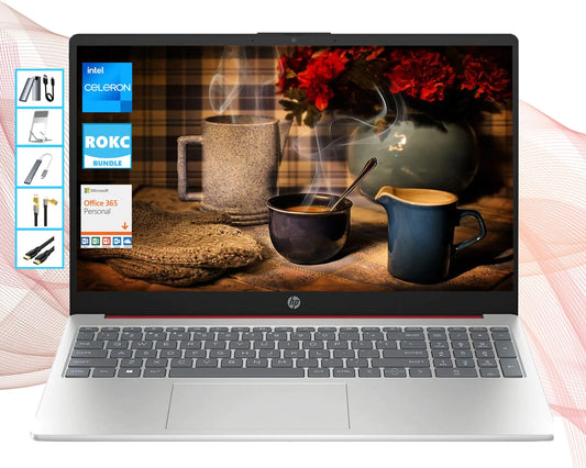 HP AI-Powered Windows 11 Laptop (15.6" HD Screen) with Microsoft Office & 1TB Cloud Storage included for 1-Year| 16GB RAM|128GB SSD & 128GB Portable SSD| Intel 4-Core CPU| Webcam| Wi-Fi|RK Bundle Red